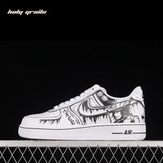 Air Force 1 x Black & White Anime Themed Hand Painted Custom Kicks - Side 1 | Ace White Beard Pirate from Anime One Piece