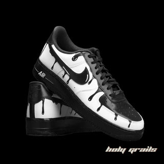 Air Force 1 x Black & White Drip Altered Swoosh Custom Kicks - Side 1