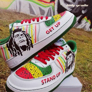 Air Force 1 x Bob Marley Pop Culture Themed Hand Painted Custom Kicks - Front & Side