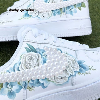 Air Force 1 x Bridal Blues Hand Painted Custom Kicks - Swoosh Close Up