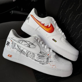 Air Force 1 x Bugatti Graffiti Speed Thrilled Themed Hand Painted Custom Kicks - Both Sides