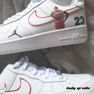 Air Force 1 x Bull's Legacy Sports Themed Hand Painted Custom Kicks - Side 1 Close up