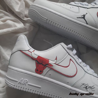 Air Force 1 x Bull's Legacy Sports Themed Hand Painted Custom Kicks - Side 2 Close Up