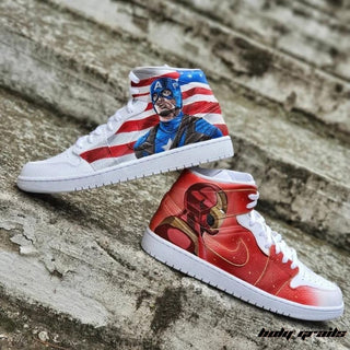 Air Force 1 x Captain America x Iron Man Marvel DC Themed Hand Painted Custom Kicks - Both Sides