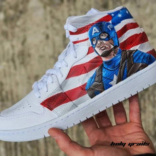 Air Force 1 x Captain America x Iron Man Marvel DC Themed Hand Painted Custom Kicks - Side 2