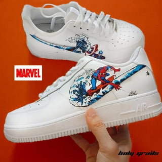 Air Force 1 x Captain America x Spiderman Marvel DC Themed Hand Painted Custom Kicks - Both Sides