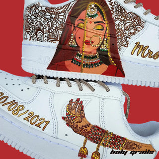 Air Force 1 x Desi Bride Wedding Themed Custom Kicks - Both Sides Close Up