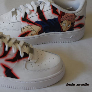 Air Force 1 x Fiery Red Anime Jujutsu Kaisan Anime Themed Hand Painted Custom Kicks - Side & Front