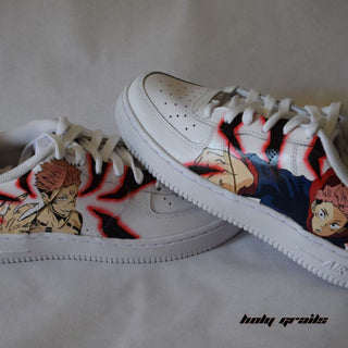 Air Force 1 x Fiery Red Anime Jujutsu Kaisan Anime Themed Hand Painted Custom Kicks - Sides Close Up