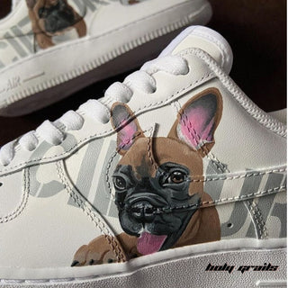 Air Force 1 x French Bulldog Pets Themed Hand Painted Custom Kicks - Side Close Up