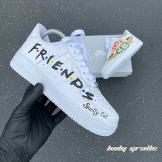 Air Force 1 x Friends Series Themed Custom Kicks - Side 1 (Featuring Friends Logo and written Smelly Cat Front Side Sole)