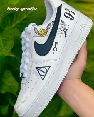 Air Force 1 x Harry Potter B & W Series Themed Custom Sneakers - In Hand Public Side