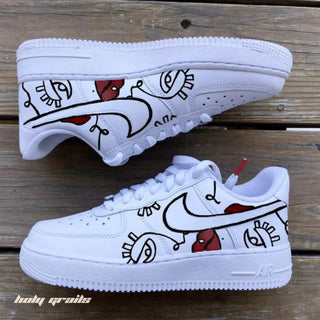 Air Force 1 x Heartsy Line Art Abstract Themed Hand Painted Custom Kicks - Both Sides