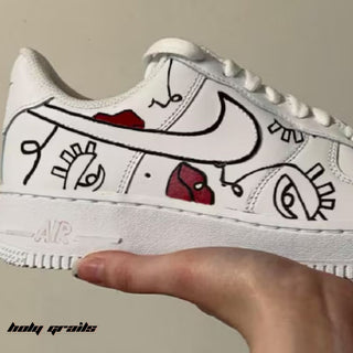 Air Force 1 x Heartsy Line Art Abstract Themed Hand Painted Custom Kicks - Side Close Up