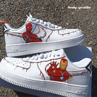 Air Force 1 x Iron Man x Spidy Marvel DC Themed Hand Painted Custom Kicks - Both Sides