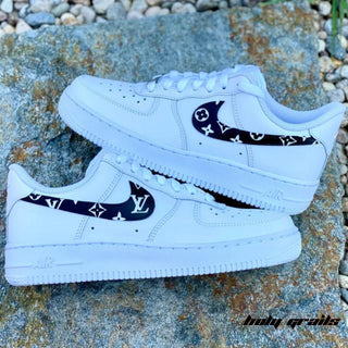 Air Force 1 x LV Monogram Altered Swoosh Custom Kicks - Both Sides