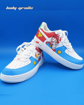 Air Force 1 x Mario Cartoon Character Themed Custom Sneakers - Front & Side