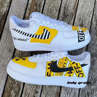 Air Force 1 x Off-White Caution Abstract Themed Hand Painted Custom Kicks - Both Sides