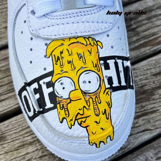 Air Force 1 x Off-White Caution Abstract Themed Hand Painted Custom Kicks - Front Close Up