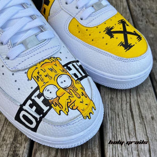 Air Force 1 x Off-White Caution Abstract Themed Hand Painted Custom Kicks - Front Both Close Up