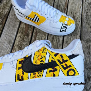 Air Force 1 x Off-White Caution Abstract Themed Hand Painted Custom Kicks - Side 1 Close Up