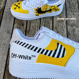 Air Force 1 x Off-White Caution Abstract Themed Hand Painted Custom Kicks - Side 2 Close Up