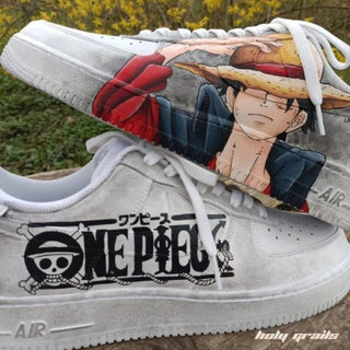 Air Force 1 x One Piece Art Anime Themed Hand Painted Custom Kicks - Both Sides Close Up