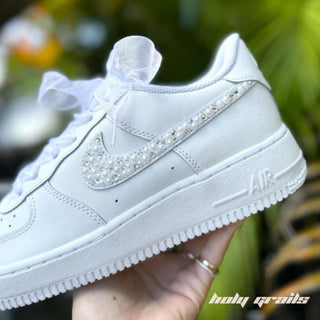 Air Force 1 x Pearl Bride Wedding Themed Custom Kicks - Inner Side Close Up