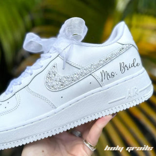 Air Force 1 x Pearl Bride Wedding Themed Custom Kicks - Side Close Up