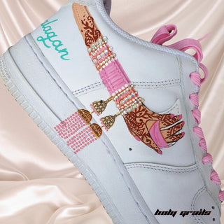 Air Force 1 x Pink Dulhan Hand Painted Custom Kicks - Side 2 Close Up