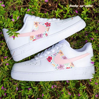 Air Force 1 x Pink Florals Abstract Themed Hand Painted Custom Kicks - Both Sides 1