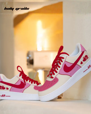 Air Force 1 x Pink Passion Valentine's Themed Custom Sneaker - Sides 1 Close Up