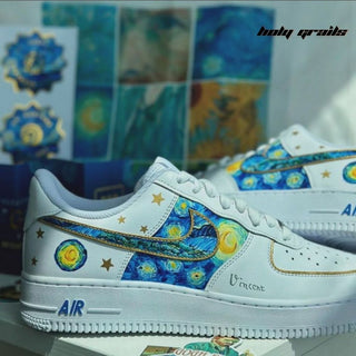 Air Force 1 x Starry Night Abstract Themed Hand Painted Custom Kicks - Side 1 Close Up