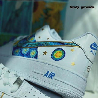 Air Force 1 x Starry Night Abstract Themed Hand Painted Custom Kicks - Side Back Close Up