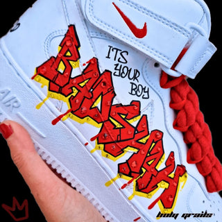 Air Force 1 x The Badshah Pop Culture Themed Hand Painted Custom Kicks - Side 1 Close Up