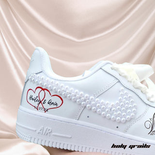 Air Force 1 x The Sophisticated Bride Hand Painted Pearl Custom Kicks - Side 1 Close Up