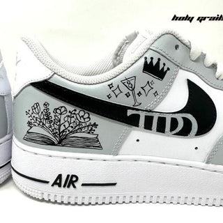 Air Force 1 x Tortured Poets Department Pop Culture Themed Hand Painted Custom Kicks - Side Back Close Up 2