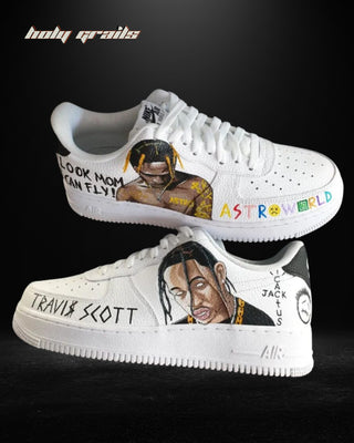 Air Force 1 x Travis x Astroworld Pop Culture Themed Custom Sneakers -Sides Tilted