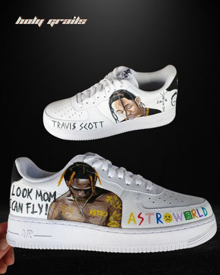 Air Force 1 x Travis x Astroworld Pop Culture Themed Custom Sneakers -Sides Tilted