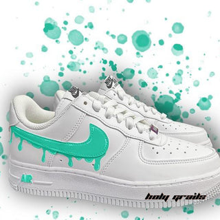 Air Force 1 x Turquoise Turtle Drip Altered Swoosh Custom Kicks - Side