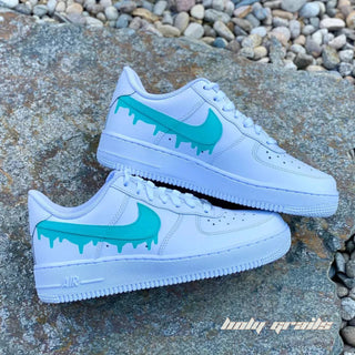 Air Force 1 x Turquoise Turtle Drip Altered Swoosh Custom Kicks - Side 1