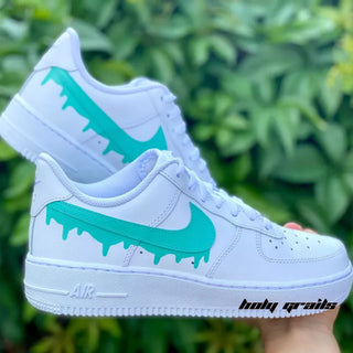 Air Force 1 x Turquoise Turtle Drip Altered Swoosh Custom Kicks - Side 2