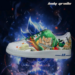 Air Force 1 x Zoro x Luffy One Piece Anime Themed Custom Kicks - Side 2 (Featuring Roronoa Zoro In His 3 Blade Fighting Stance)