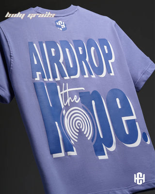 'Airdrop The Hope' Purple 260 GSM French Terry Cotton Oversize Graphic Printed T-Shirt HG x Charactr - Back Close