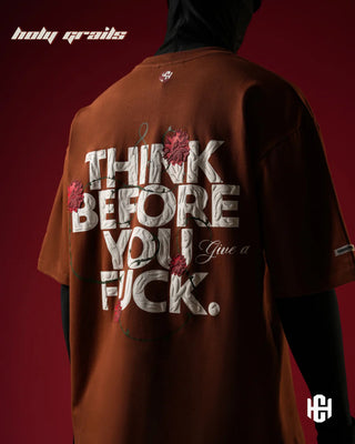 'Bold Brown' 240 GSM 100% Terry Cotton Puff Printed Graphic Oversized T-Shirt HG x Charactr - Back Close