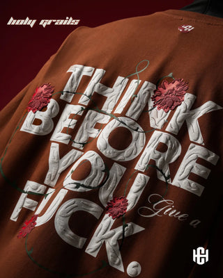 'Bold Brown' 240 GSM 100% Terry Cotton Puff Printed Graphic Oversized T-Shirt HG x Charactr - Back Close Up