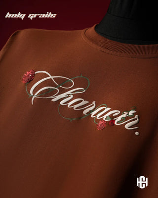 'Bold Brown' 240 GSM 100% Terry Cotton Puff Printed Graphic Oversized T-Shirt HG x Charactr - Front Close Up