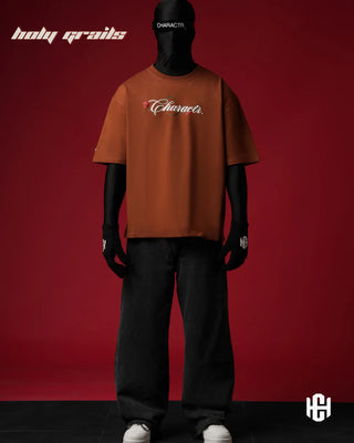 'Bold Brown' 240 GSM 100% Terry Cotton Puff Printed Graphic Oversized T-Shirt HG x Charactr - Front Full