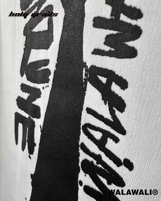 Buy Street Style 'Conzume UNTIE' White Short Sleeve 260 GSM 100% Cotton Screen Printed Oversize Tee HG x Walawali - Back Print Close Up