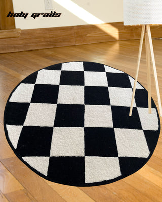 Checkmate B&W Tufted Rug On Floor